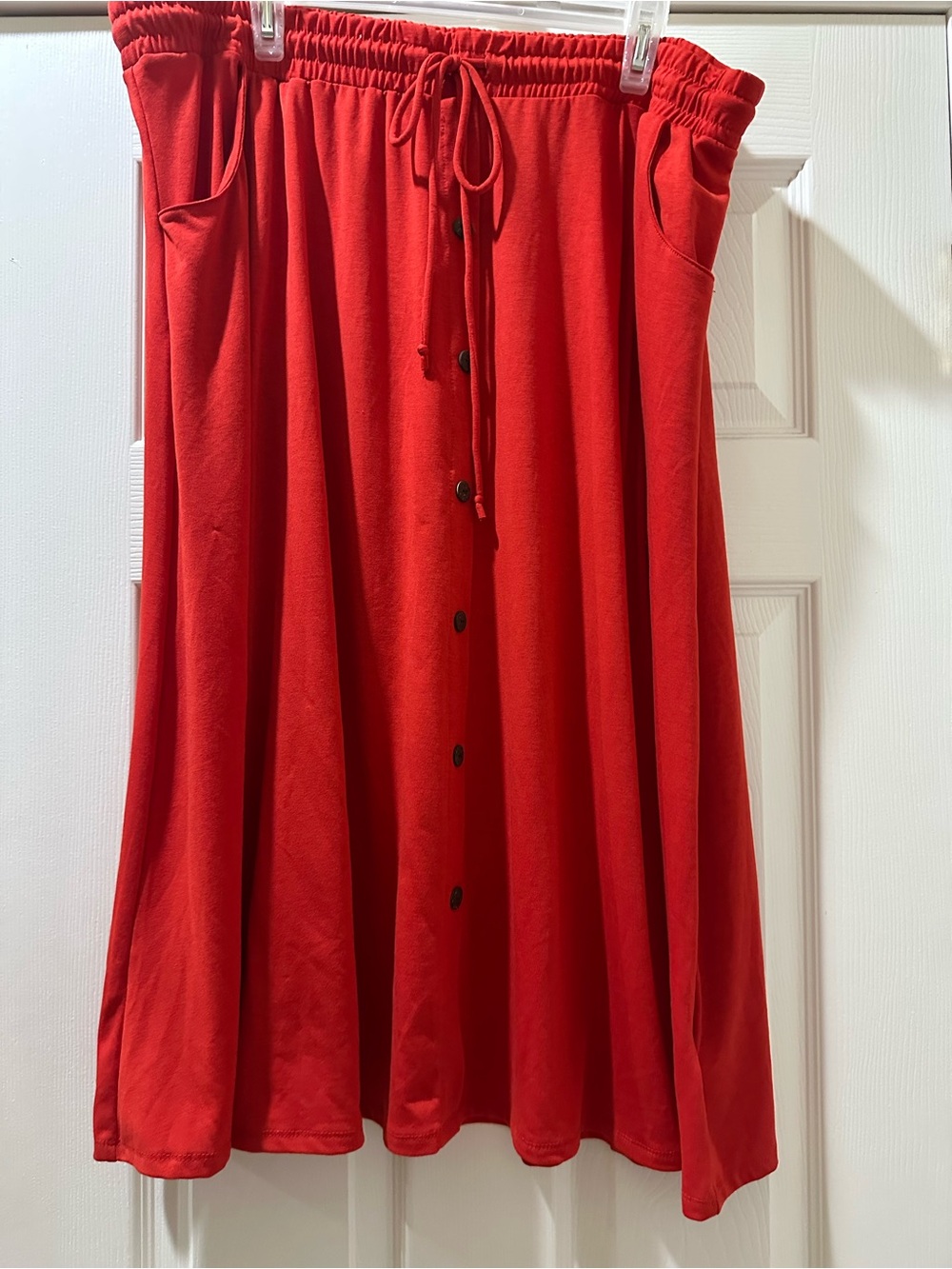 LuLaRoe Red Button-Front Midi Skirt with Drawstring